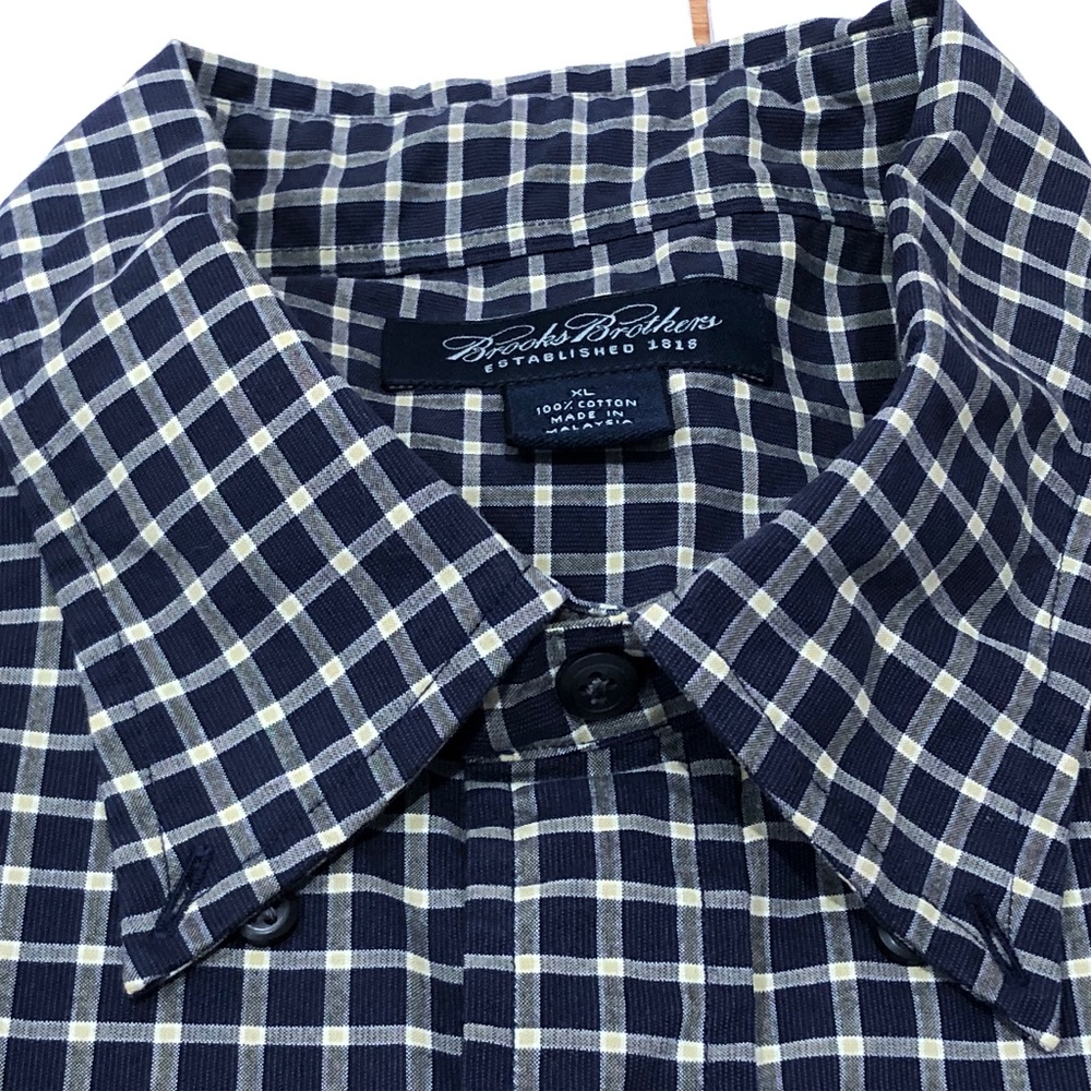 Brooks Brothers XL Navy Blue &  Yellow Plaid Shirt